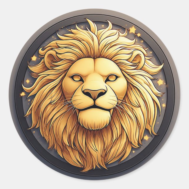 🦁 Golden Lion Cosmic Circle Sticker Gift ✨ (Front)