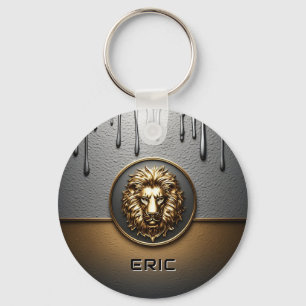 Golden Lion Face With Dripping Metal 🦁 Key Ring