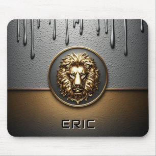 Golden Lion Face With Dripping Metal 🦁 Mouse Mat