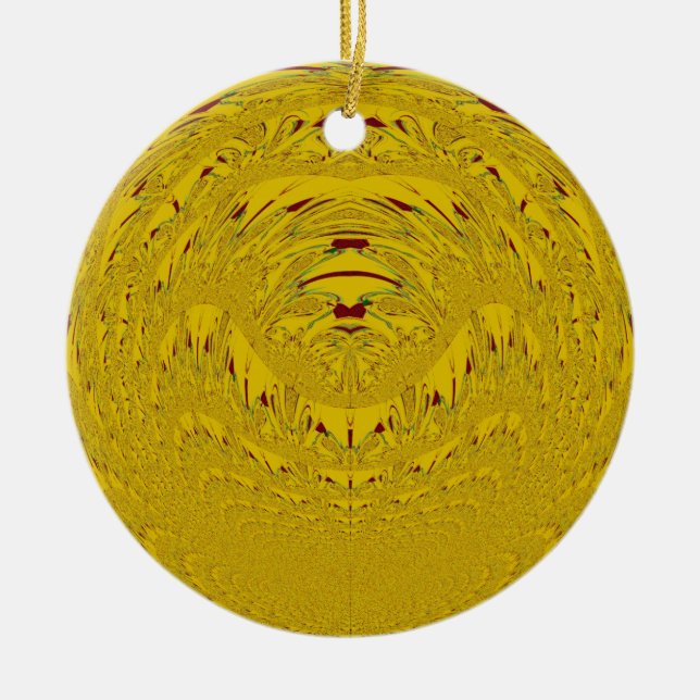 Golden Lion Head Art Print Ceramic Tree Decoration (Front)