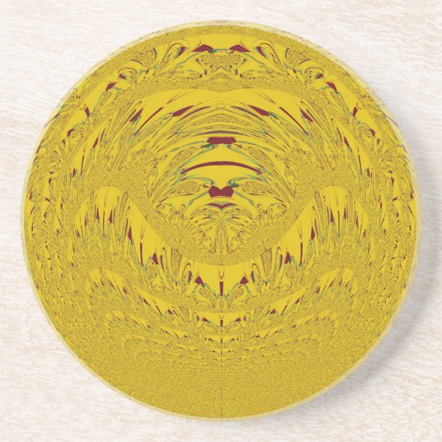 Golden Lion Head Art Print Coaster (Front)