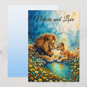 Golden Lion Lioness colourful wildflowers Invitation