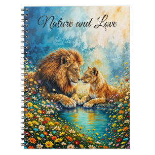 Golden Lion Lioness colourful wildflowers Notebook