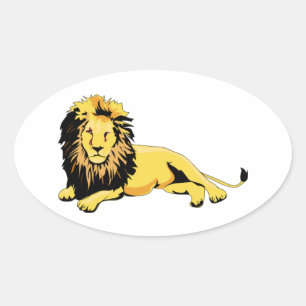 Golden Lion Lying Down Oval Sticker