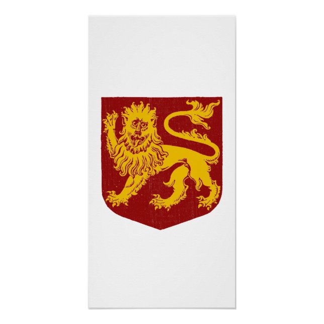 Golden Lion on Red Shield Heraldry Poster (Front)