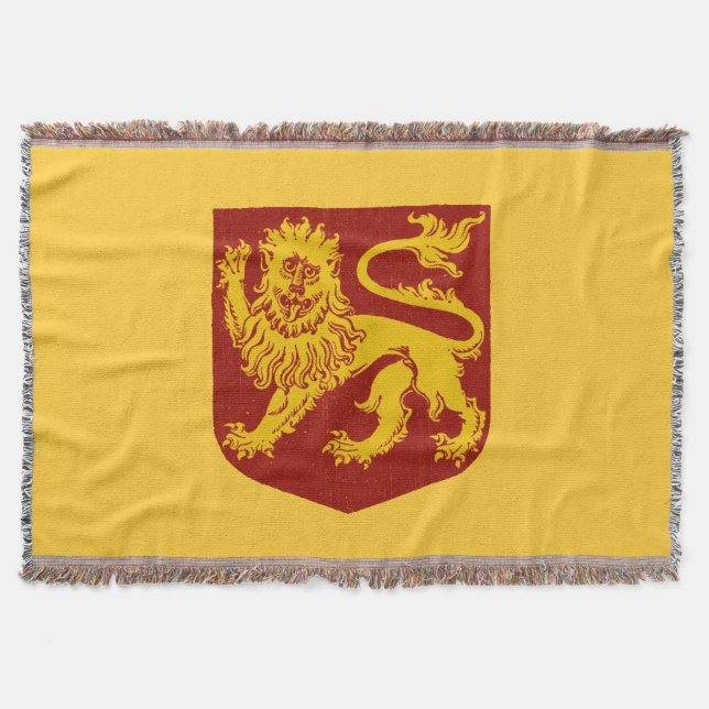 Golden Lion on Red Shield Heraldry Throw Blanket (Front)