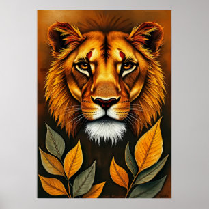 Golden Lion Portrait Wildlife Art Poster