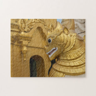 Golden Lion Statue At Temple Jigsaw Puzzle