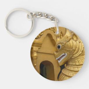 Golden Lion Statue At Temple Key Ring