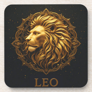 Golden Lion Symbol Representing Strength, Zodiac Coaster