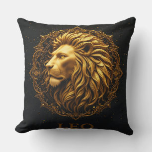 Golden Lion Symbol Representing Strength, Zodiac Cushion