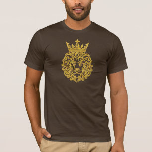 Golden Lion with Crown - Majestic Embroidery Style T-Shirt