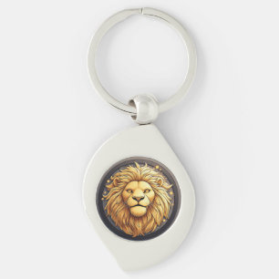 Golden Lion Within Cosmic Circle Key Ring