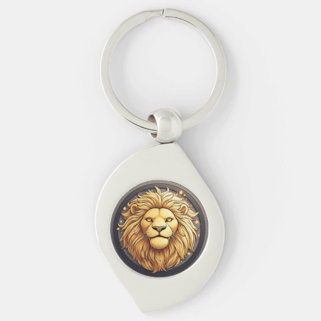 Golden Lion Within Cosmic Circle Key Ring (Front)