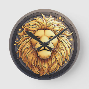 Golden Lion Within Cosmic Circle Round Clock