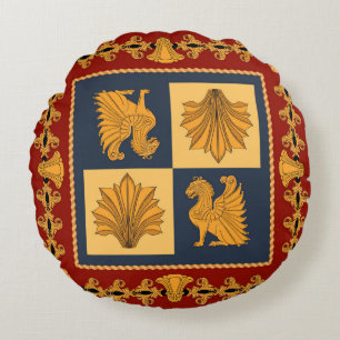 Golden lions: Art Nouveau scarf design Round Cushion