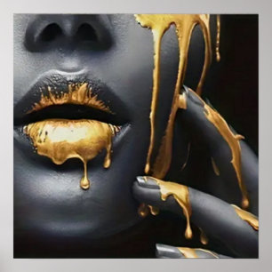 Golden Lips Black Woman Home Decor Wall Art 