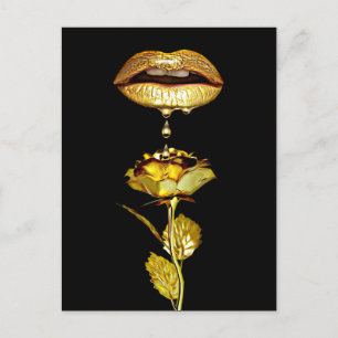 Golden Lips Dripping Liquid Gold Art Postcard
