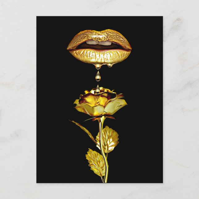 Golden Lips Dripping Liquid Gold Art  Postcard (Front)