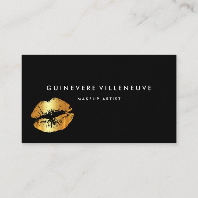 Golden lips kiss on black business card (Front)
