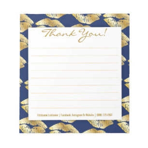 Golden Lips on Royal Blue Custom Thank You Notepad