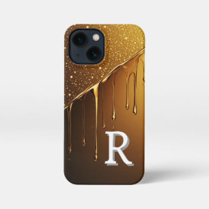 Golden Liquid Drip With Glittering Particles iPhone 13 Mini Case