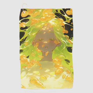 Golden Liquid Fantasy Anime Girl Golf Towel