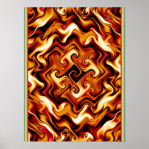Golden Liquid Swirl Abstract Fractal Poster