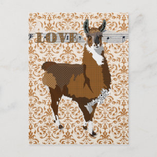 Golden Llama Love Damask Postcard