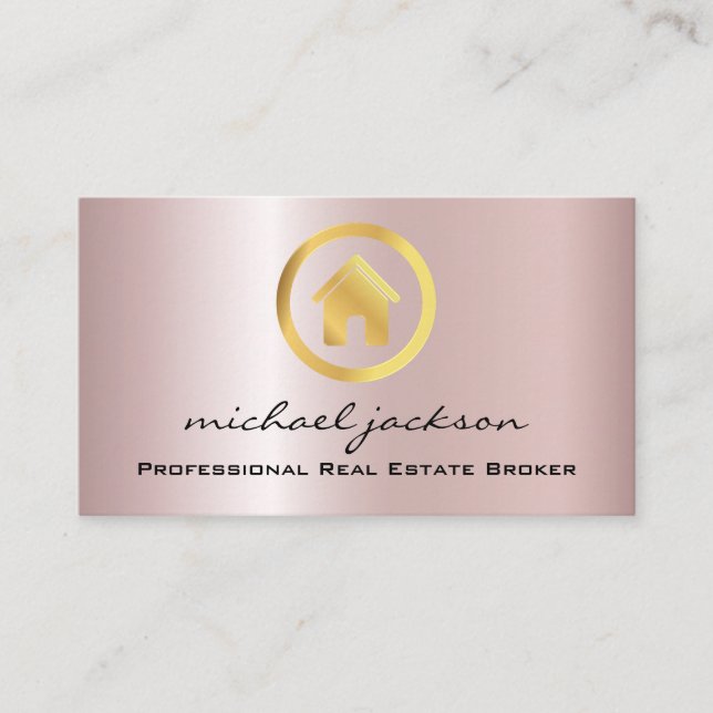 Golden Logo House Real Estate Agent Professional  Business Card (Front)