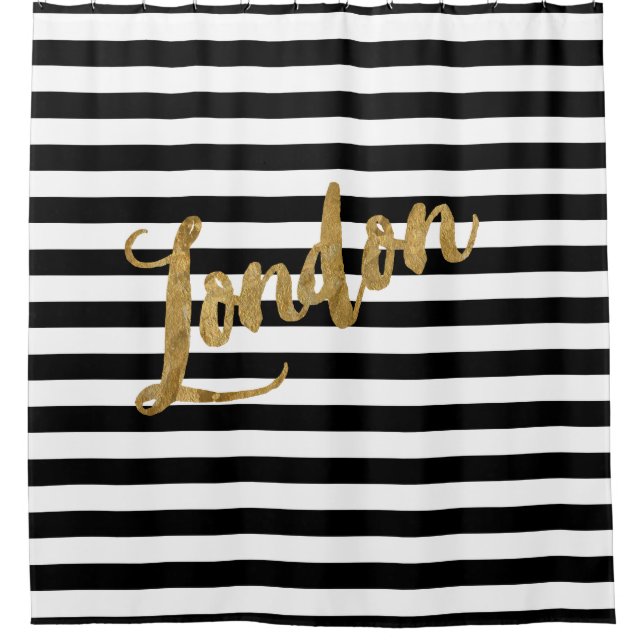 Golden London Stripes Shower Curtain (Front)