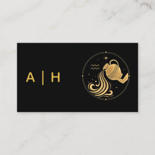  Golden look - Aquarius   Zodiac  -monogram  black Business Card