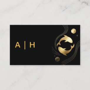  Golden look -  Pisces   Zodiac  -monogram  black Business Card