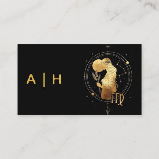 Golden look - Virgo Zodiac -monogram black Business Card