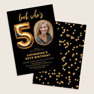 Golden Look Who's 50 Photo 50th Birthday Invitation