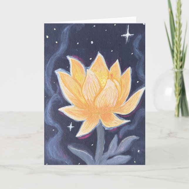 Golden Lotus Bloom Guache Painting Card (Front)