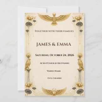 Golden Lotus Egyptian Wedding Invitation