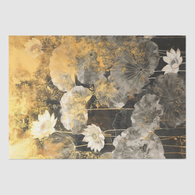 Golden Lotus Elegance watercolor Tissue Paper (Front)