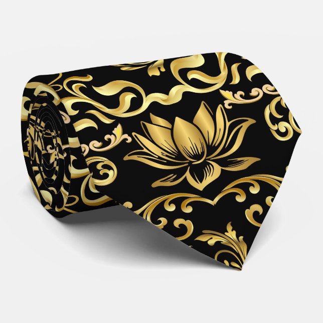 Golden Lotus & floral Pattern 2508 Tie (Rolled)