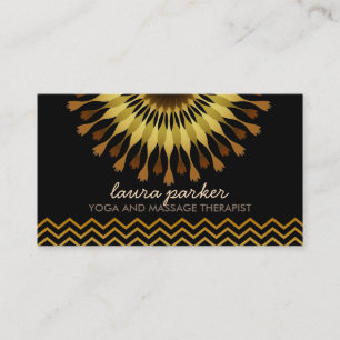 Golden Lotus Flower Chevron Yoga Health Massage Business Card