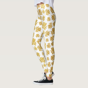 Golden Lotus Flower Pattern Leggings