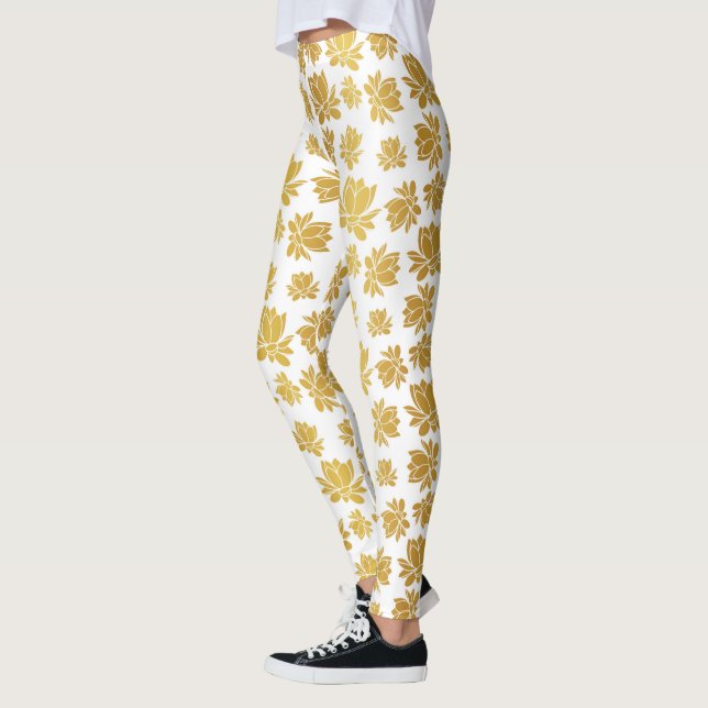 Golden Lotus Flower Pattern Leggings (Left)