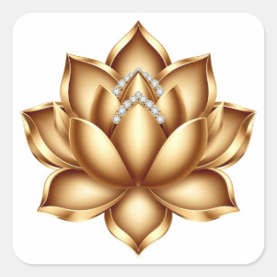 Golden Lotus Flower With Bright Layered Petals Square Sticker