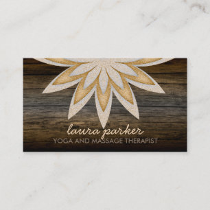 Golden Lotus Flower Wood Yoga Health Massage Business Card