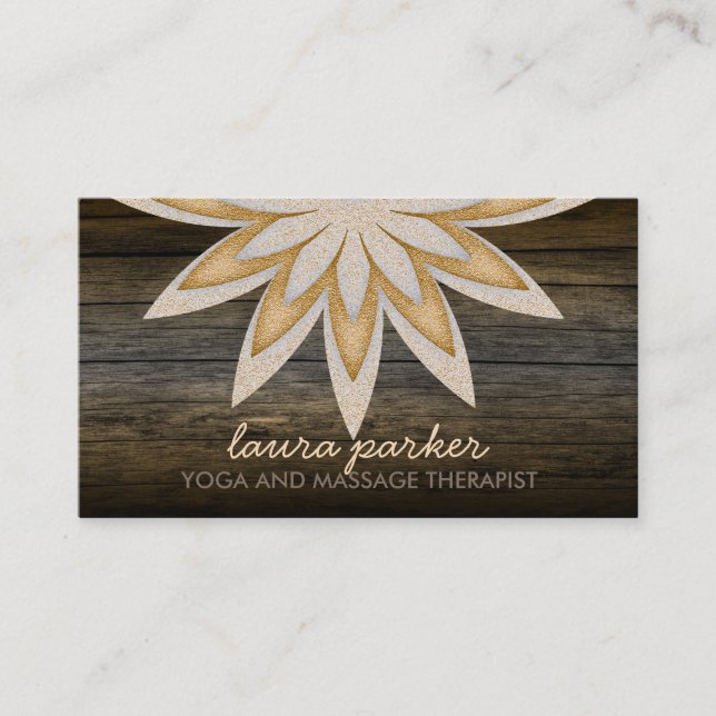 Golden Lotus Flower Wood Yoga Health Massage Business Card (Front)