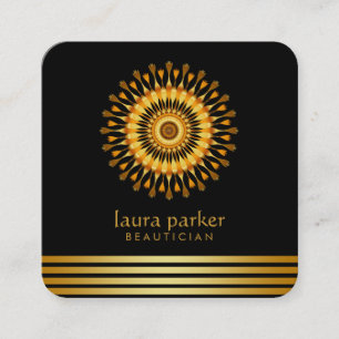Golden Lotus Flower Yoga Meditation Health Spa Square Business Card