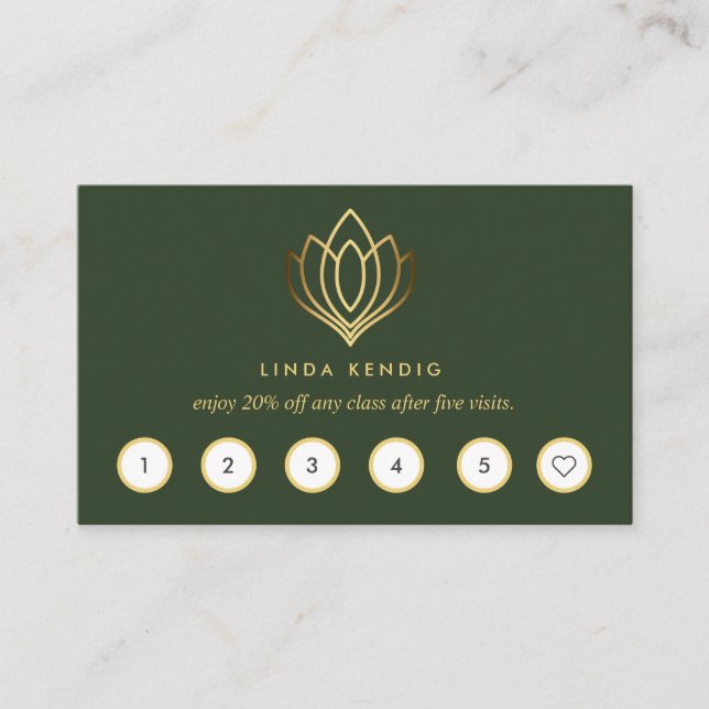 Golden Lotus  | Green | wellness  massage yoga Business Card (Front)