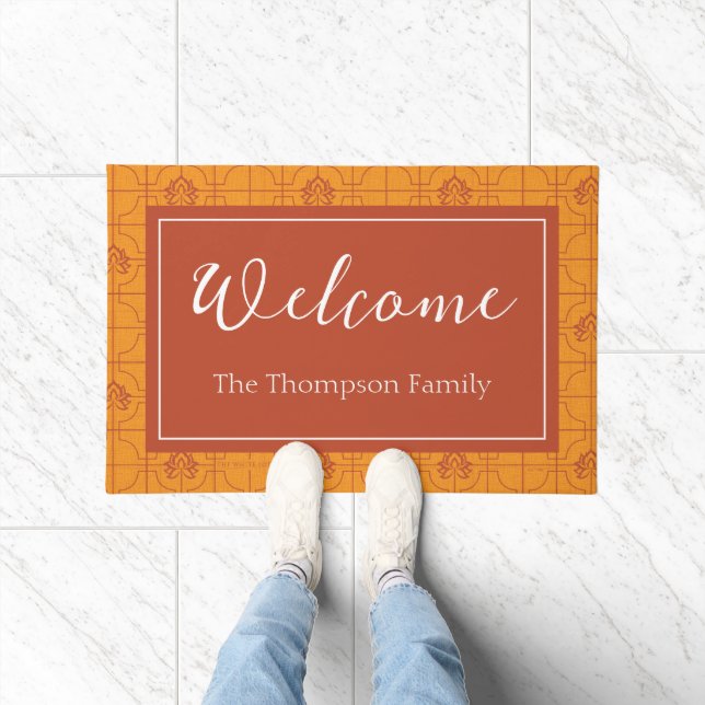 Golden Lotus Grid Pattern - The White Lotus Doormat (Indoor)