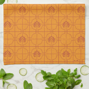 Golden Lotus Grid Pattern - The White Lotus Tea Towel