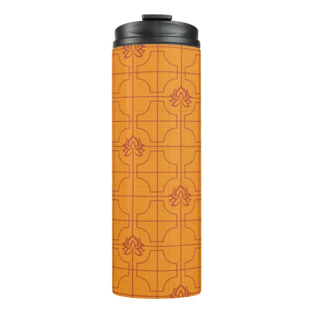 Golden Lotus Grid Pattern - The White Lotus Thermal Tumbler (Front)